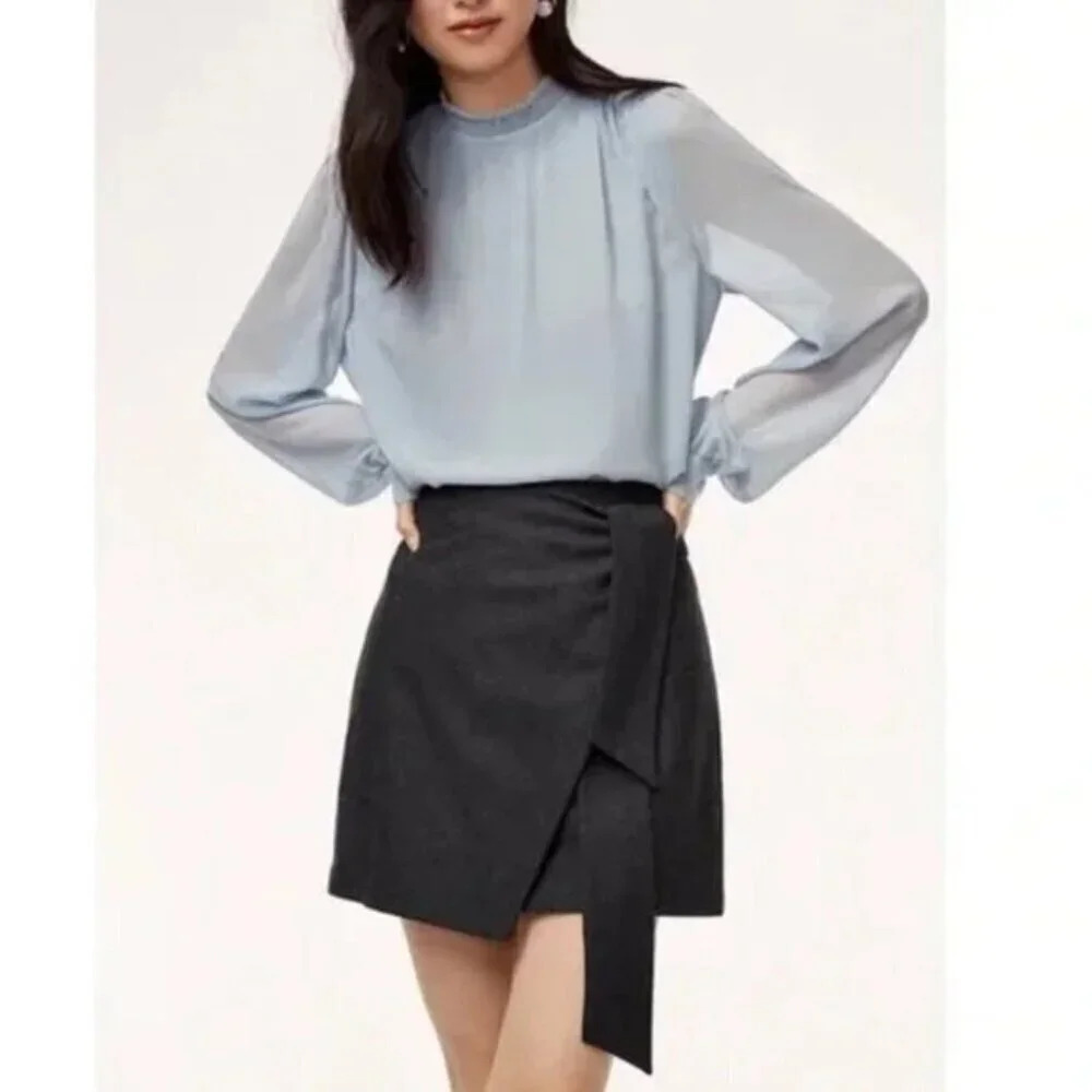 Aritzia Wilfred Dorine Wrap-Front Wool Cashmere Blend Skirt Dark Grey Size 4